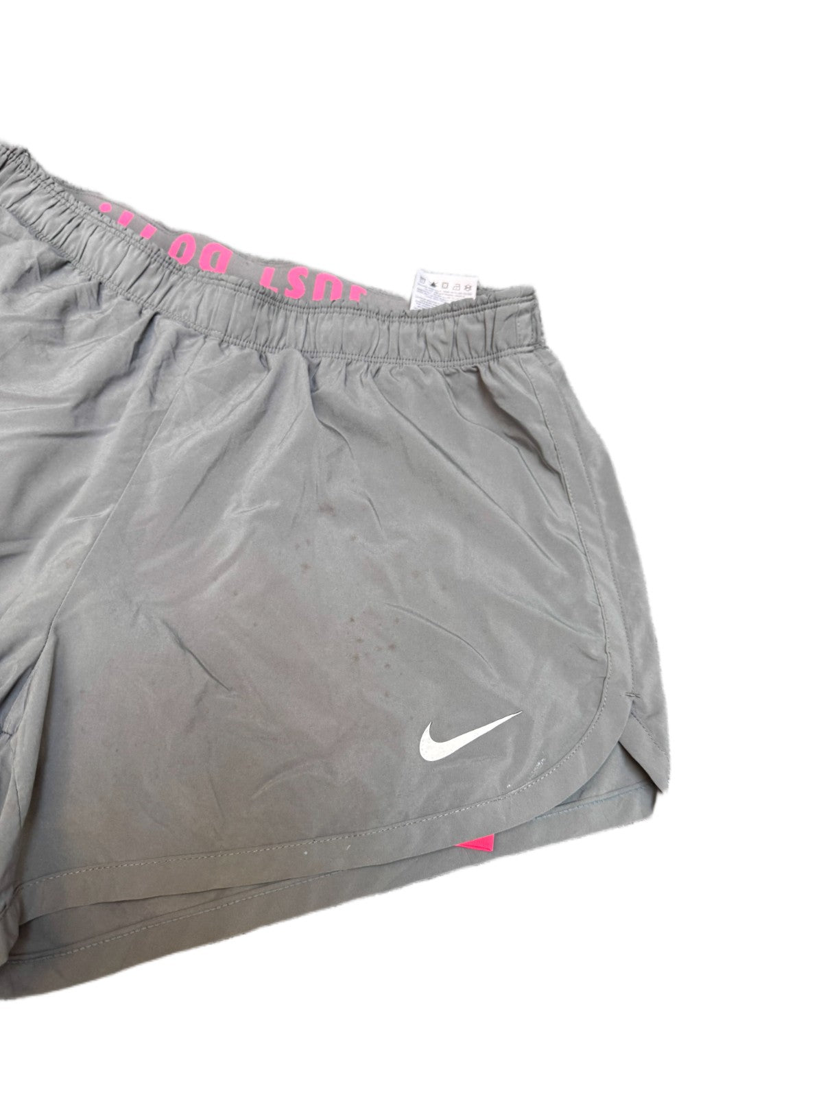 Nike Just Do It Running Shorts Fits as Womens Medium 29" Waist Grey Dolphin Hem