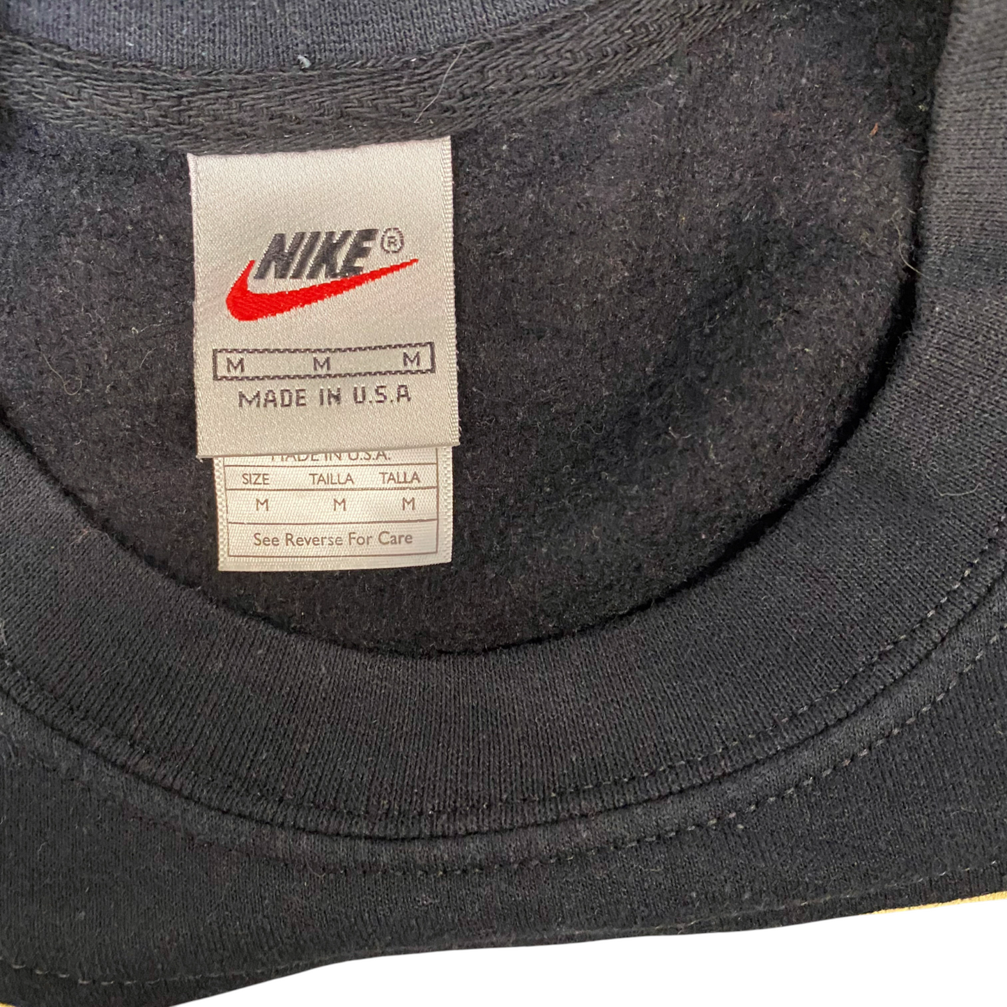 Nike Reworked Sweatshirt Mens M Yellow Black Embroidered Spellout Logo Vtg Y2K