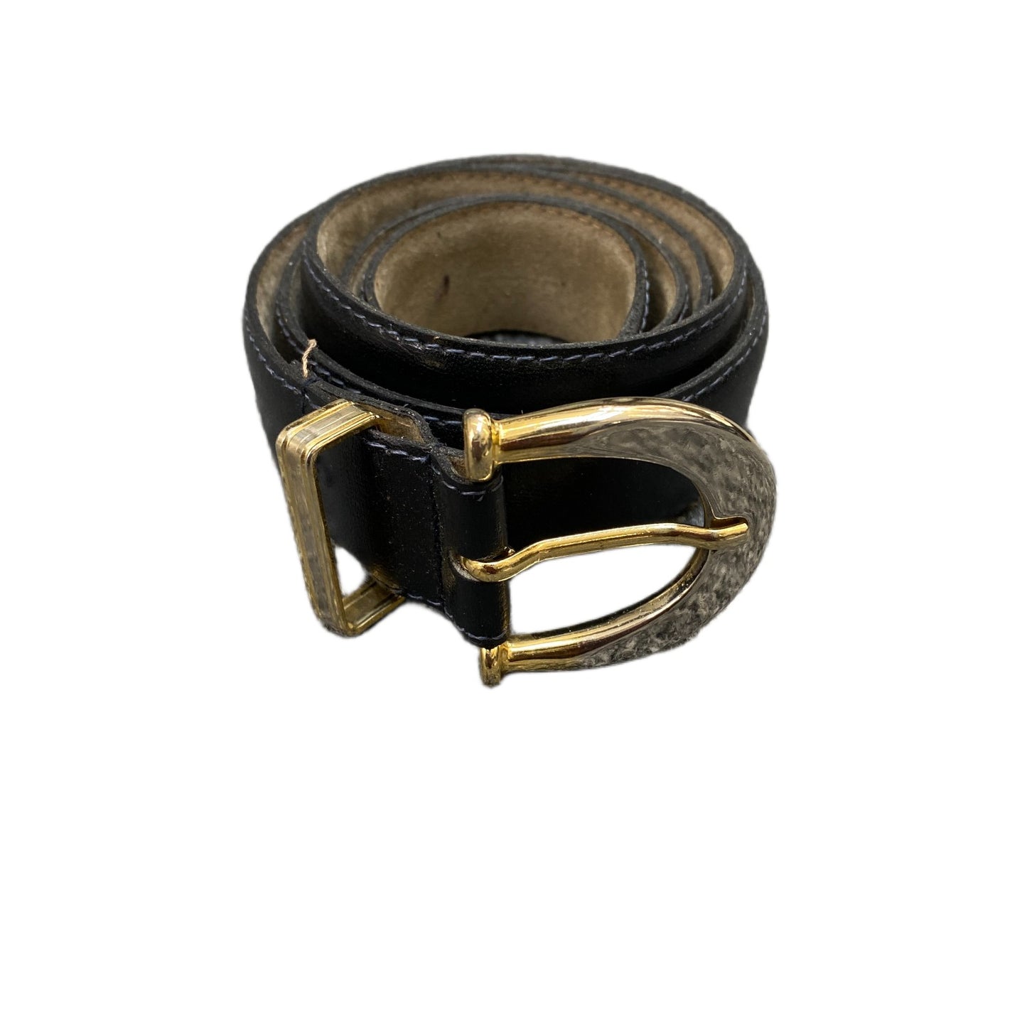 Waist Belt Mens Black Leather Classic Gold Tone D-Shape Pin Buckle 40 Inches