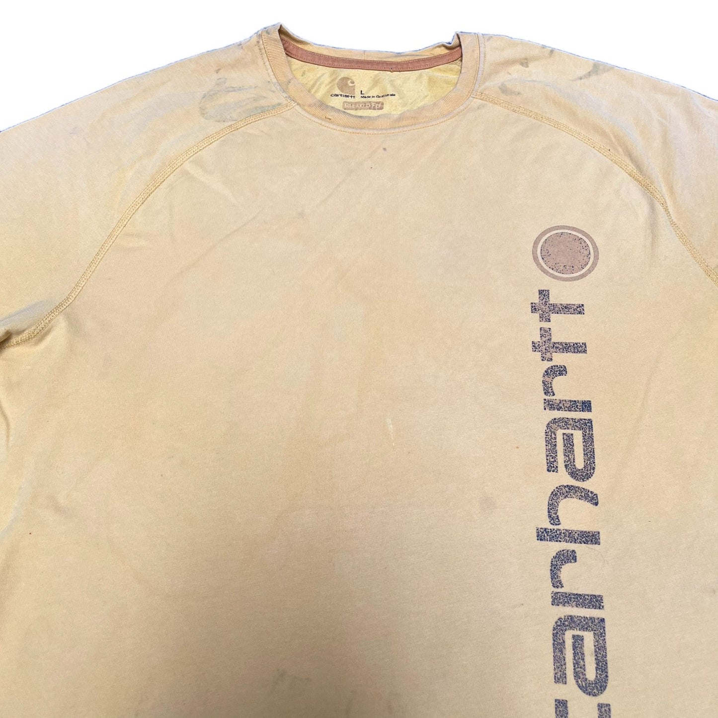 Carhartt T-Shirt Mens Large Yellow Graphic Logo Relaxed Fit Short Sleeve Tee