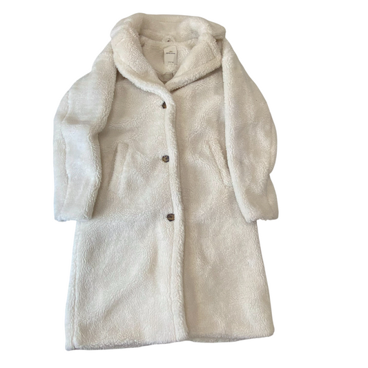 Revelation Faux Fur Teddy Coat Womens Medium White Notch Lapel Button Front