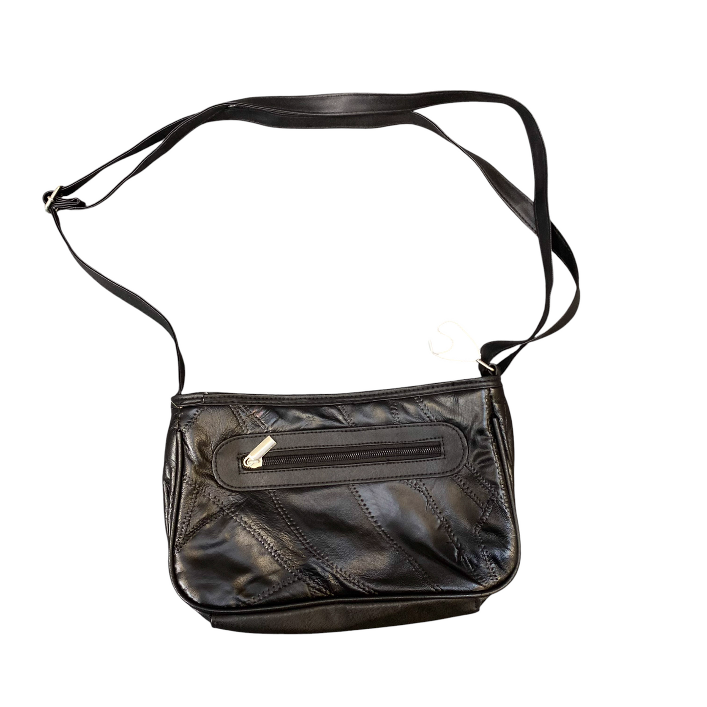 Stefano Shoulder Bag Womens Black Embossed Leather Zip Pockets Adjustable Strap