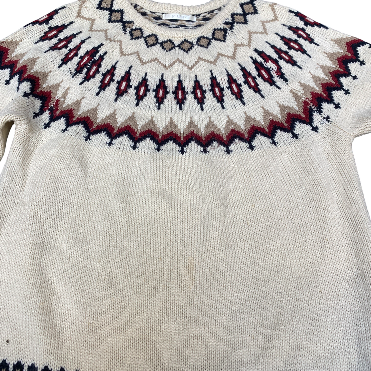 FUN Jumper Womens Small Colorful Fair Isle Knitted Long Sleeve Crewneck Pullover