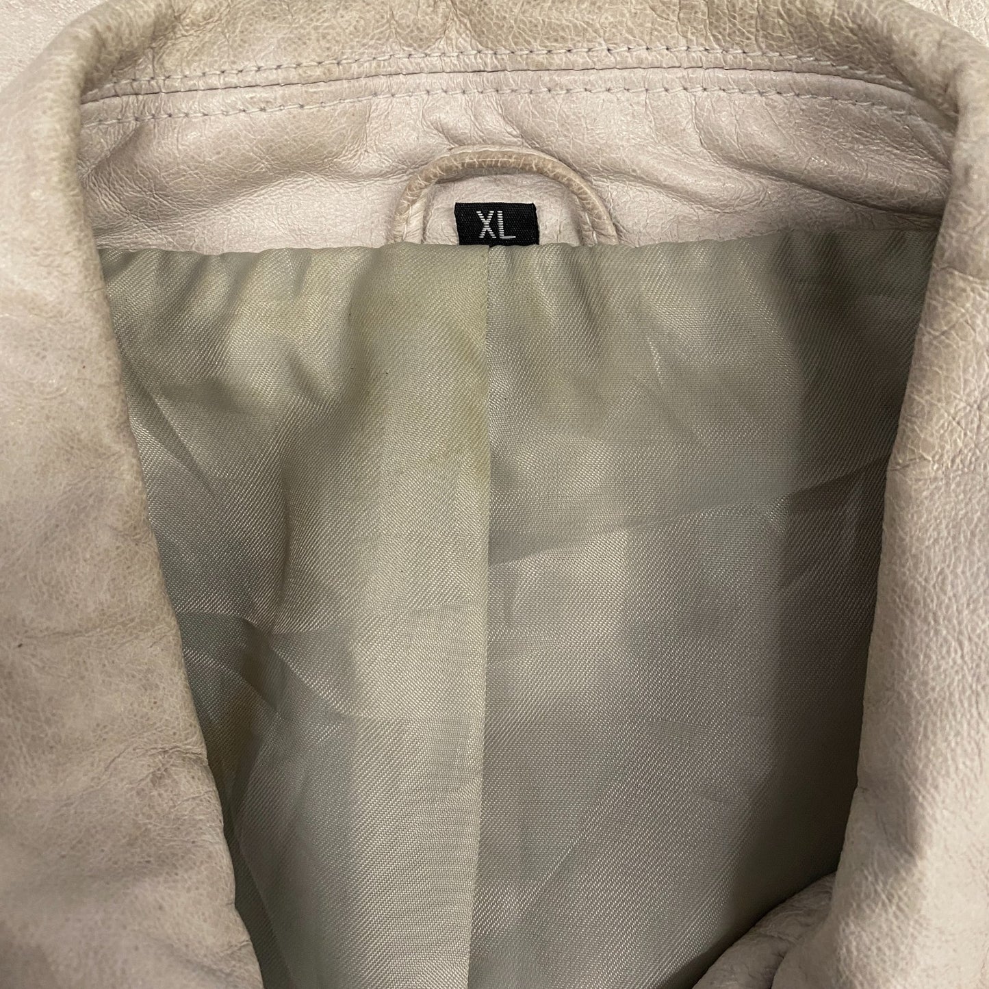 Womens Faux Leather Biker Jacket XL White Lined Long Sleeve Collared Full Zip