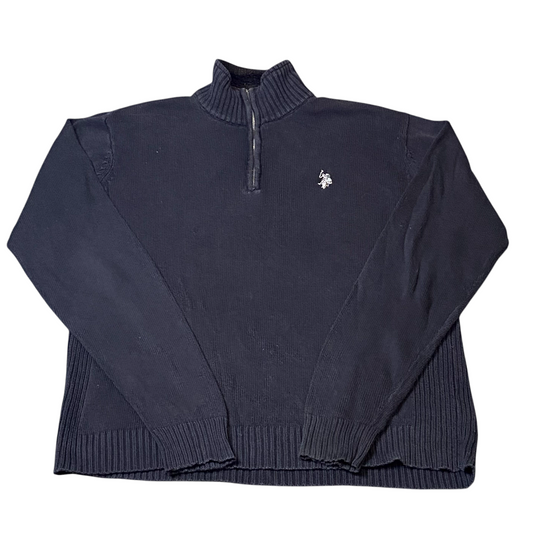 Ralph Lauren Jumper Mens Large Black Long Sleeve Stand Up Collar Quarter Zip