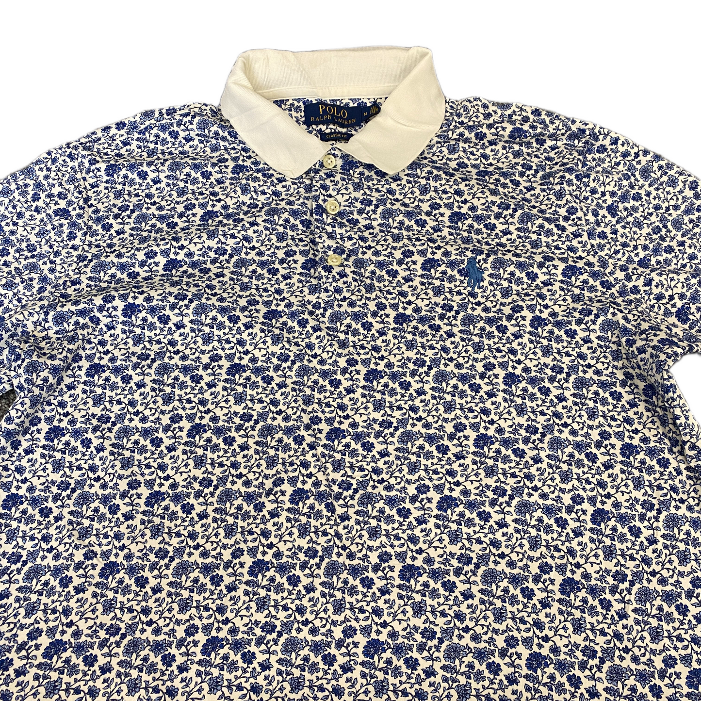 Ralph Lauren Polo Shirt Men S White Blue Floral Classic Fit Short Sleeve Popover