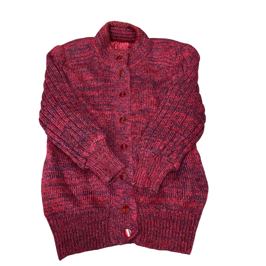 Womens Cardigan Jumper Medium Maroon Lined Long Sleeve Mock Neck Button Front
