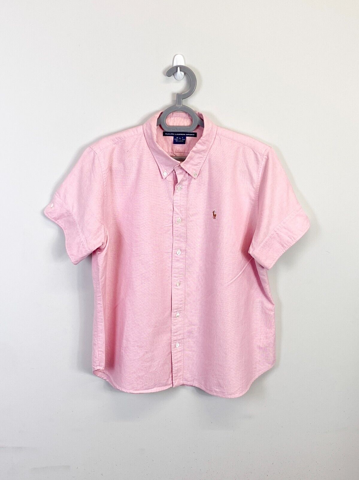 Ralph Lauren Shirt Mens XL Pink Cotton Short Sleeve Small Brown Polo Pony Logo