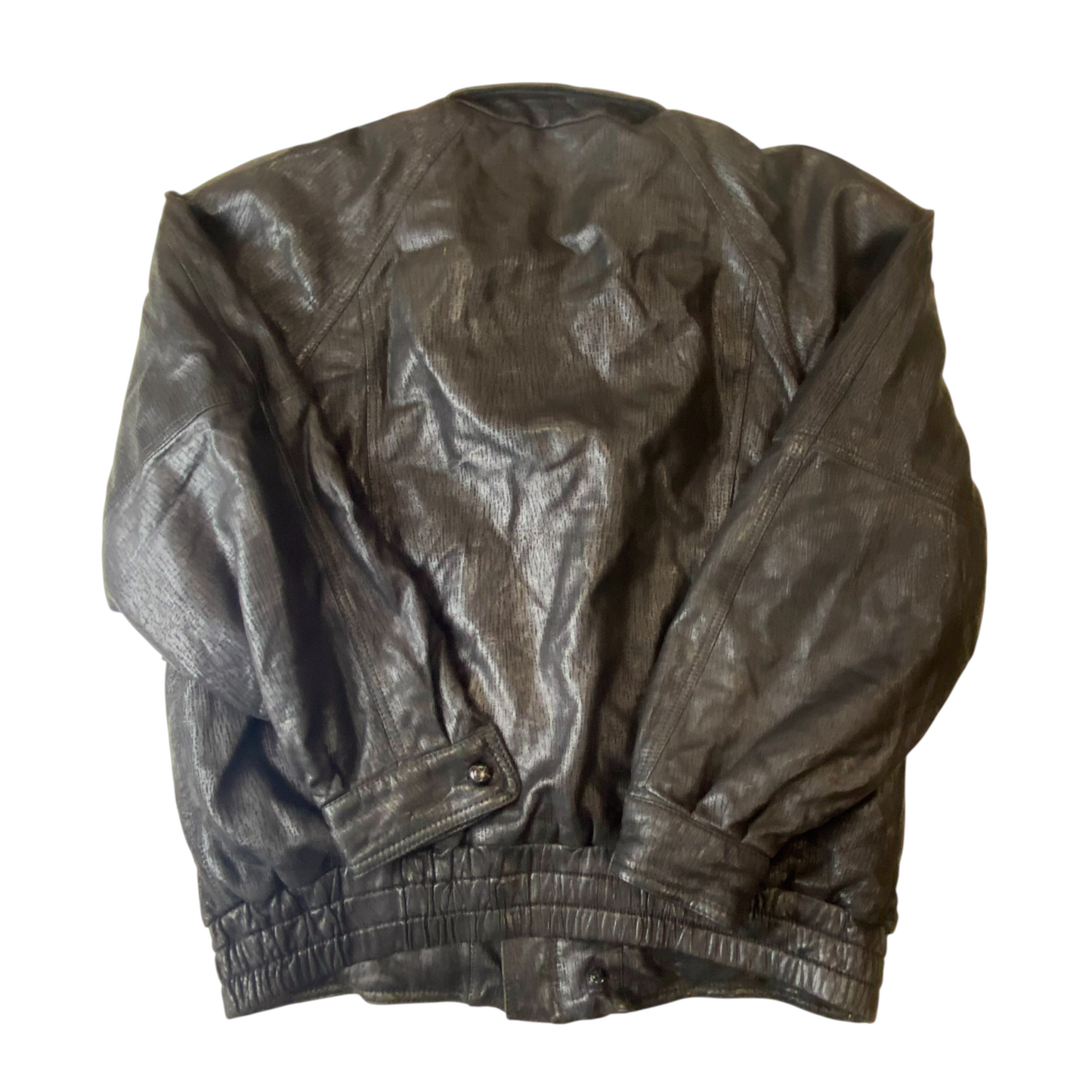 Mens Faux Leather Jacket M Brown Lined Oversized Button Front Elasticated Hem