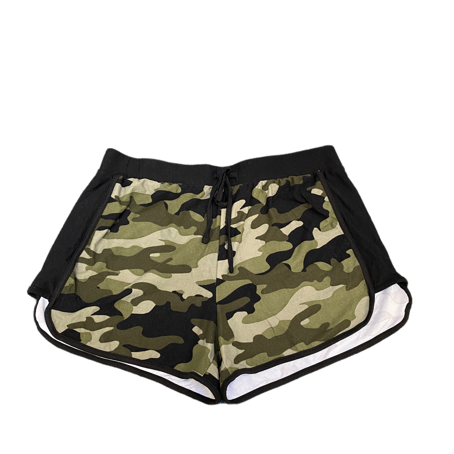 Running Sprinter Shorts Womens L 31" Waist Green Camo Gym Workout Dolphin Hem