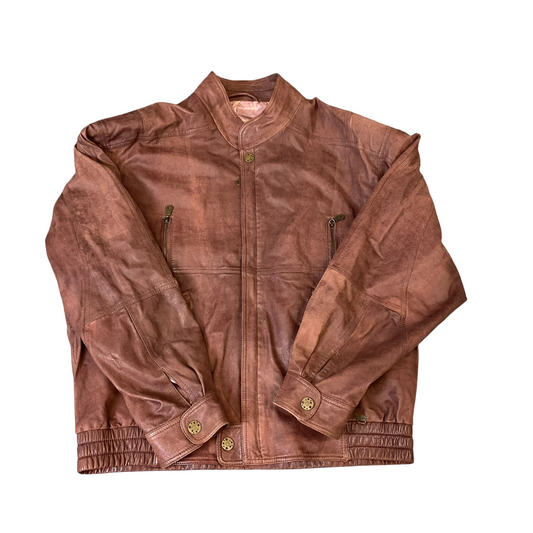 ASGARD Faux Leather Jacket Mens Large Brown Long Sleeve Full Zip Elasticated Hem