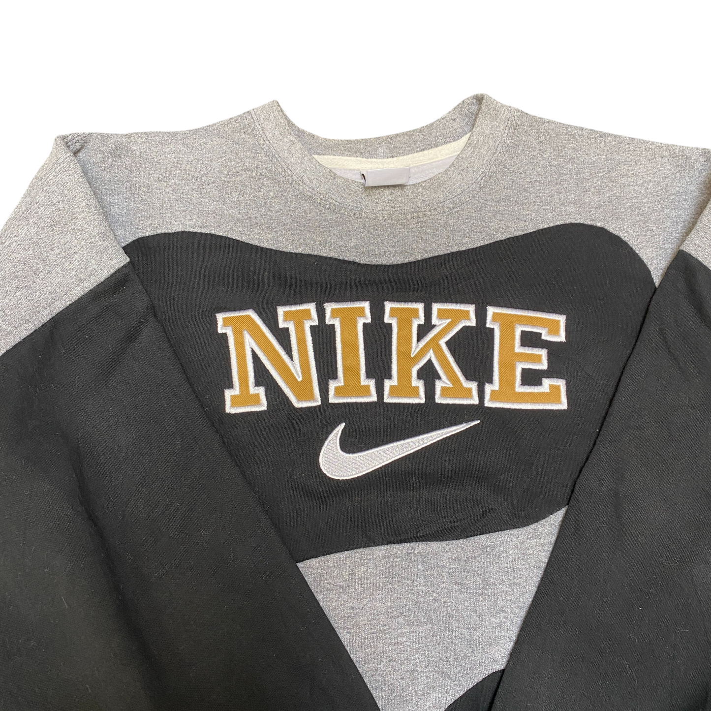 Nike Reworked Sweatshirt Mens M Black Grey Embroidered Spellout Logo Vintage Y2K