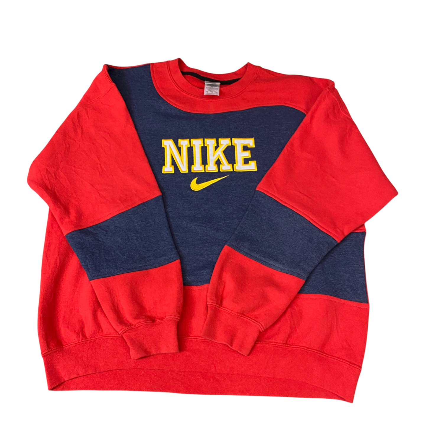 Nike Reworked Sweatshirt Mens XL Red Navy Embroidered Spellout Logo Vintage Y2K