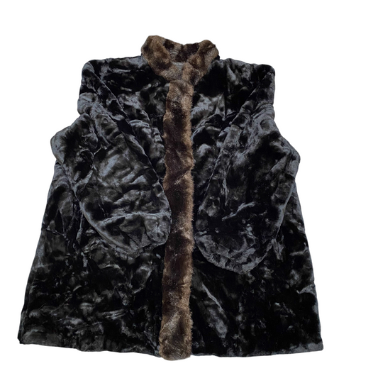 Hillmoor New York Faux Fur Coat Womens XL Black Brown Super Soft Long Sleeve