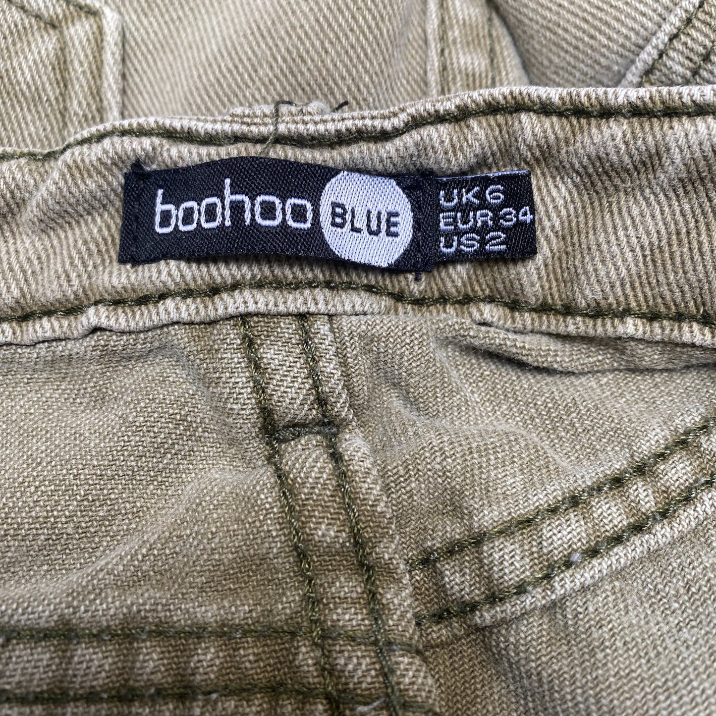 Boohoo Blue Jeans Fits as Womens 25" Waist Green Denim Double Stitch Skinny Leg