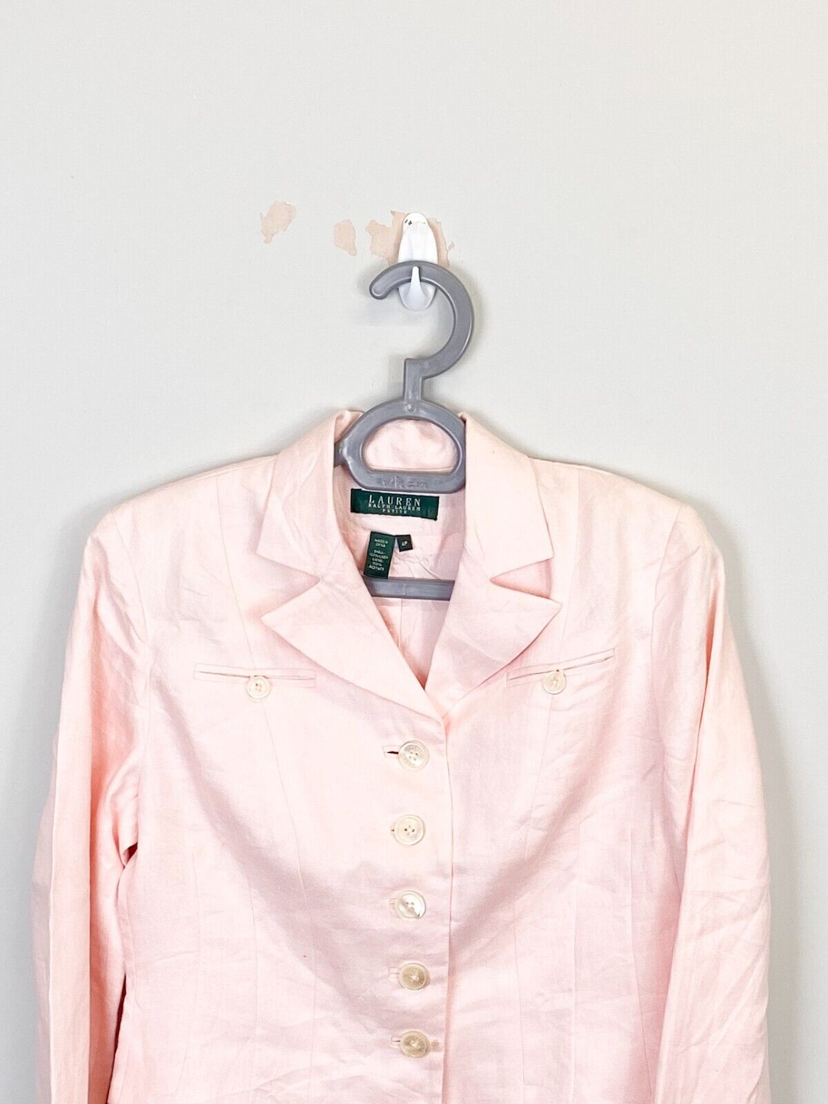 Ralph Lauren Blazer Jacket Womens 4P Pink Linen Notch Lapel Pockets Button Front