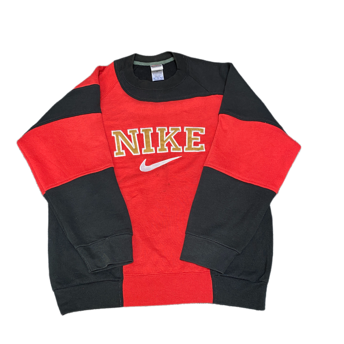 Nike Reworked Sweatshirt Mens M Red Black Embroidered Spellout Logo Vintage Y2K