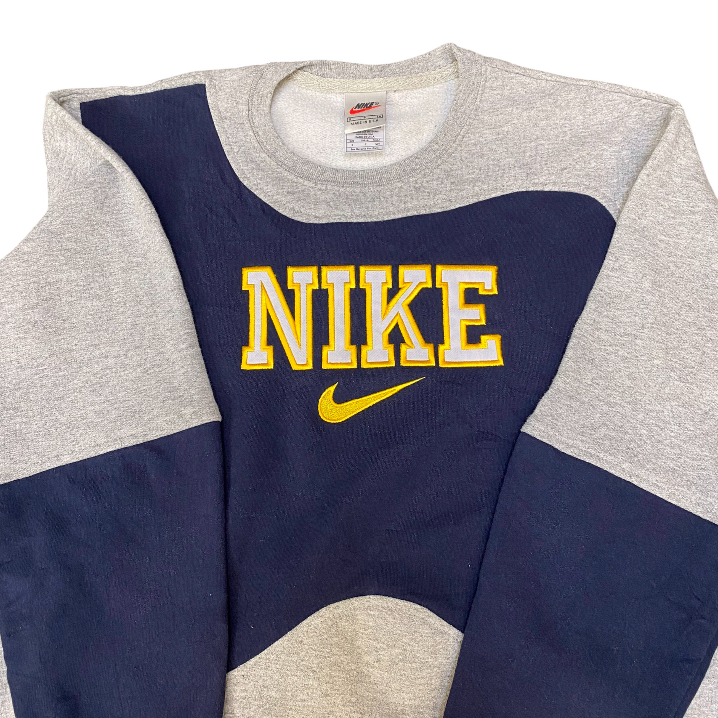 Nike Reworked Sweatshirt Mens S Blue Grey Embroidered Spellout Logo Vintage Y2K