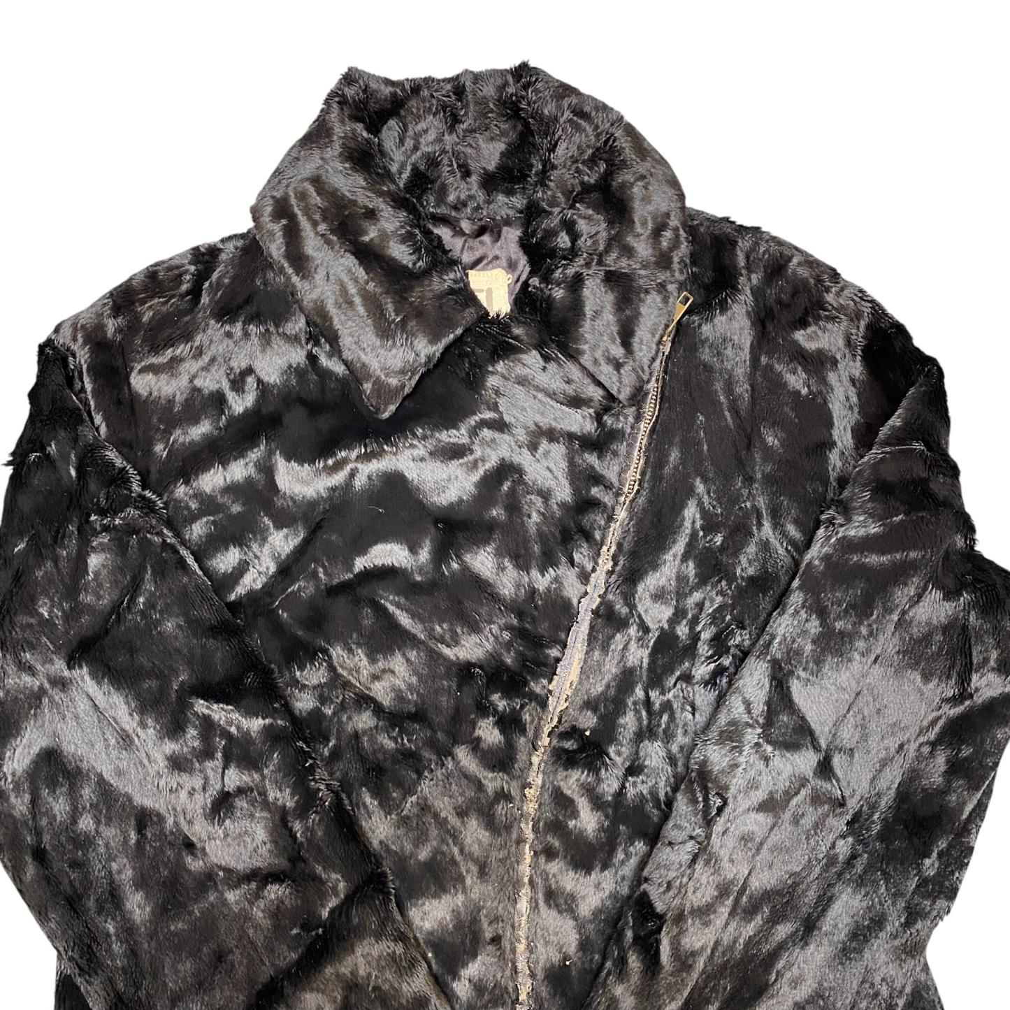 Rebel by Rino & Pelle Faux Fur Jacket Womens M Black Collared Asymmetrical Zip