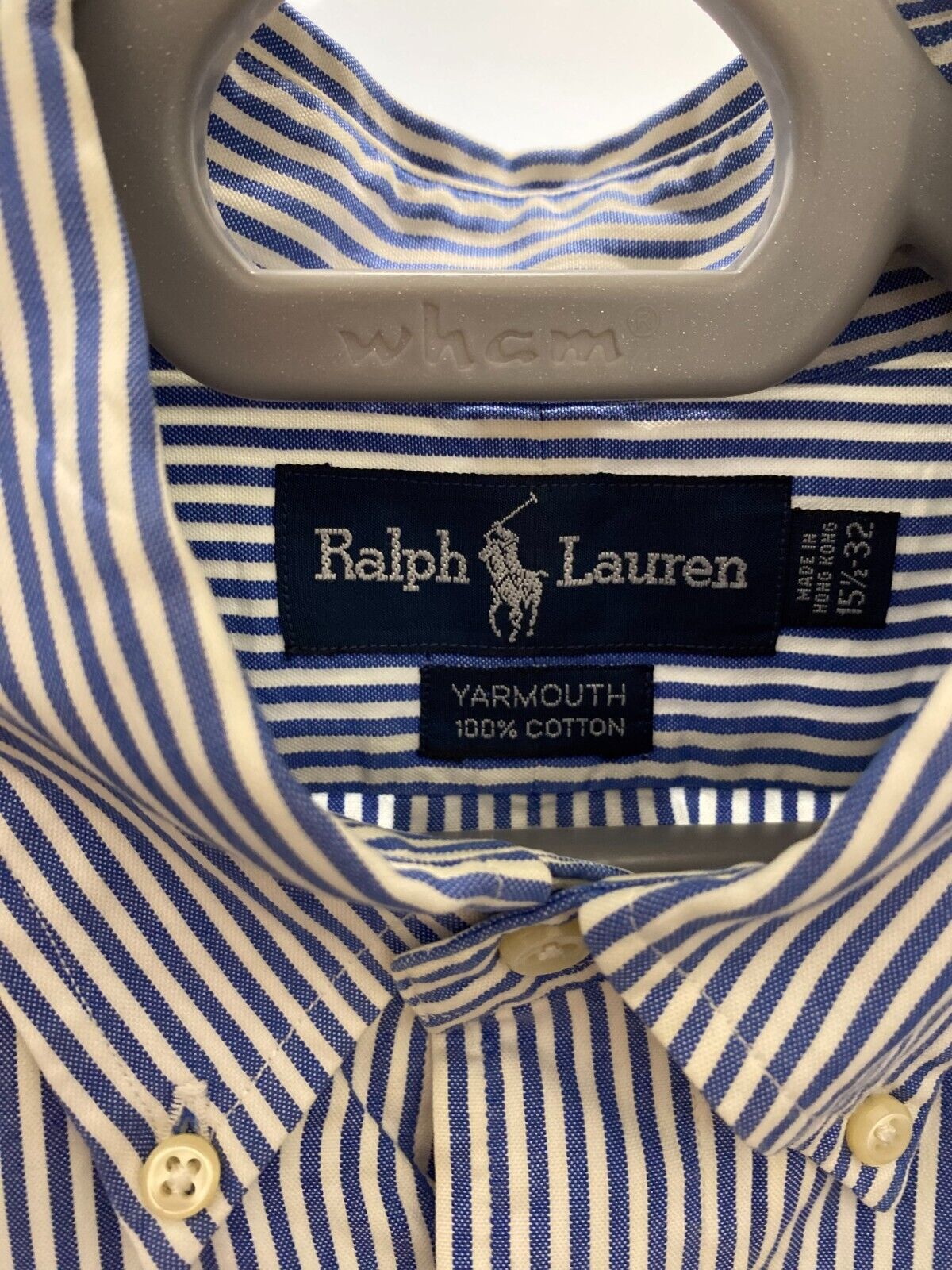 Ralph Lauren Dress Shirt Men XL Blue Stripe Yarmouth Cotton Brown Polo Pony Logo