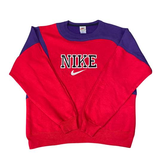 Nike Reworked Sweatshirt Mens M Red Purple Embroidered Spellout Logo Vintage Y2K