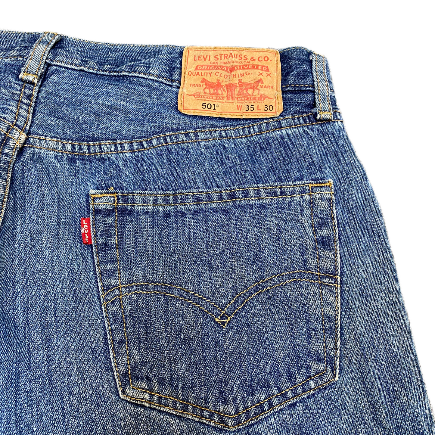 Levi's Jeans Fits as Mens 35" Waist Blue Denim Medium Wash Red Tab Straight Leg