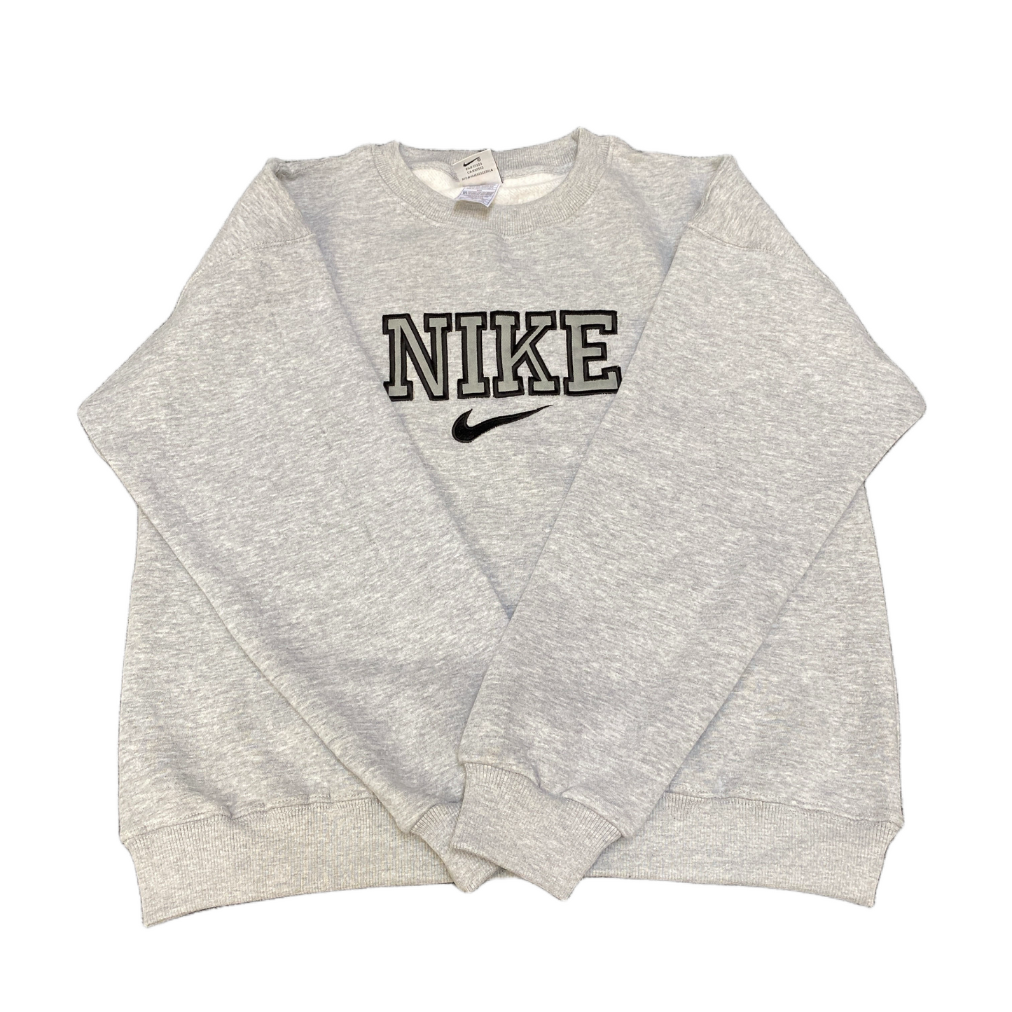 Nike Reworked Sweatshirt Mens Small Grey Embroidered Spellout Logo Vintage Y2K