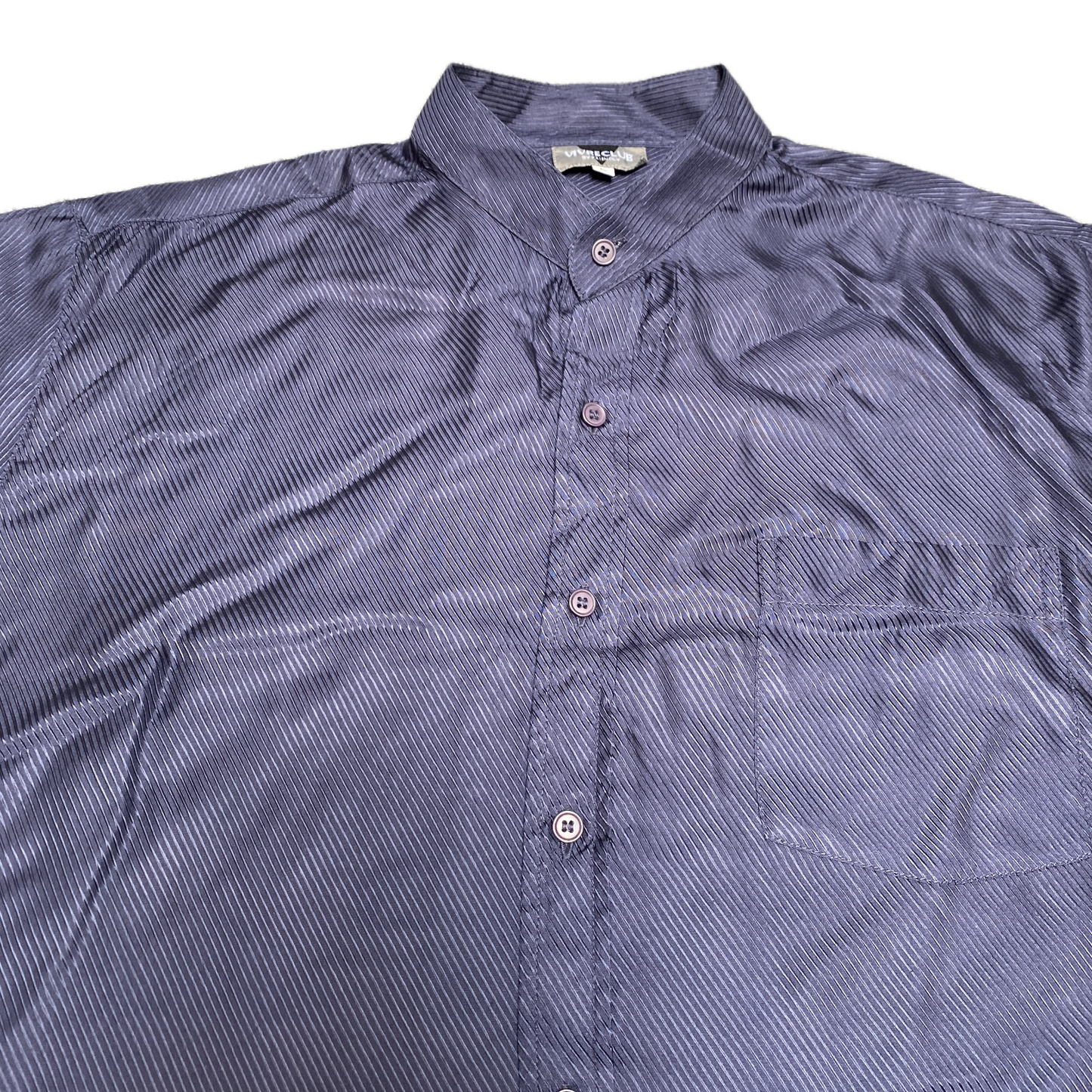 Vivre Club Shirt Mens Large Navy Self Striped Long Sleeve Chest Pocket Button Up