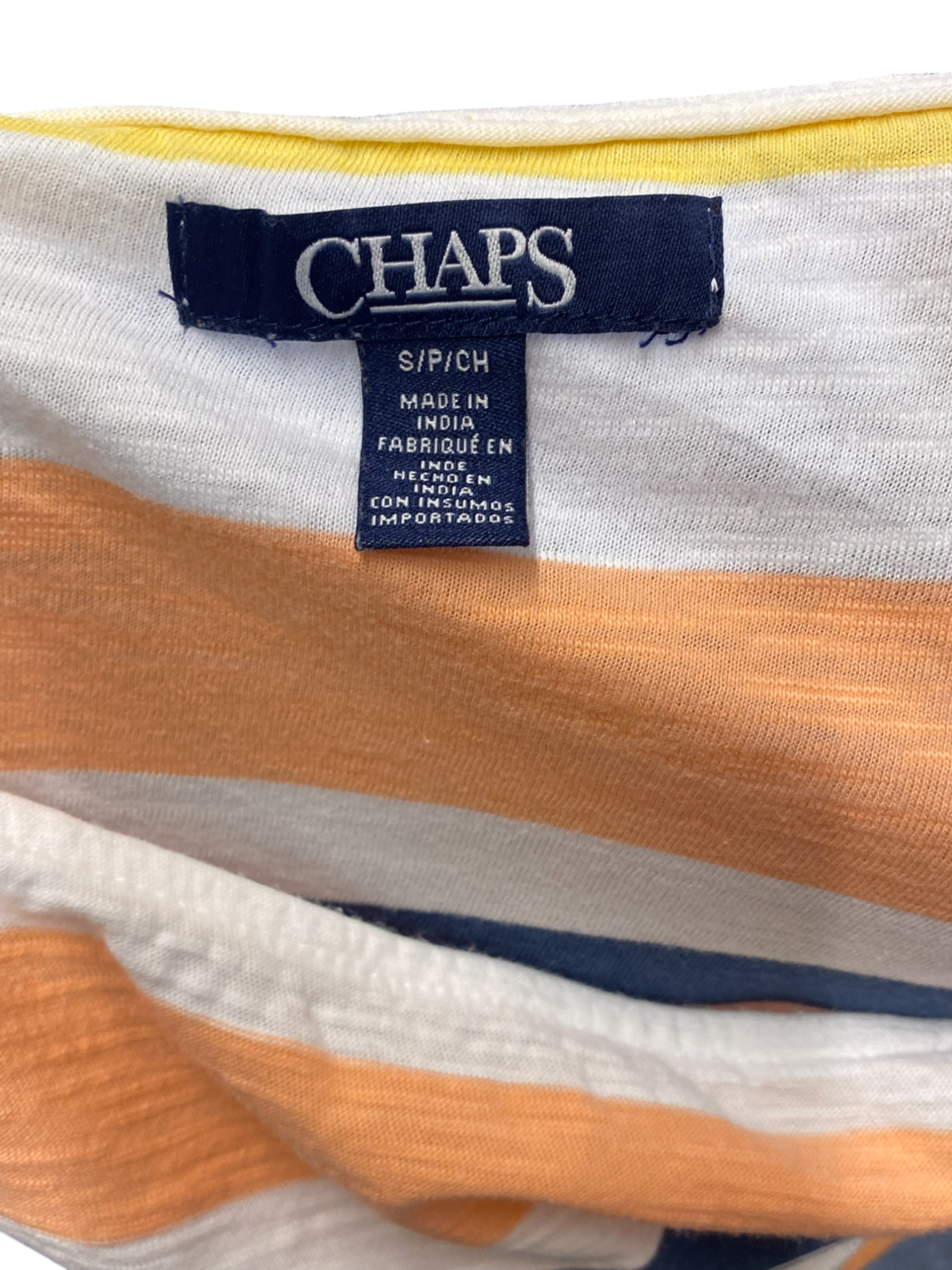 Chaps Tee Shirt Womens Small Yellow Orange Striped Cinch Sides Casual Sleeveless