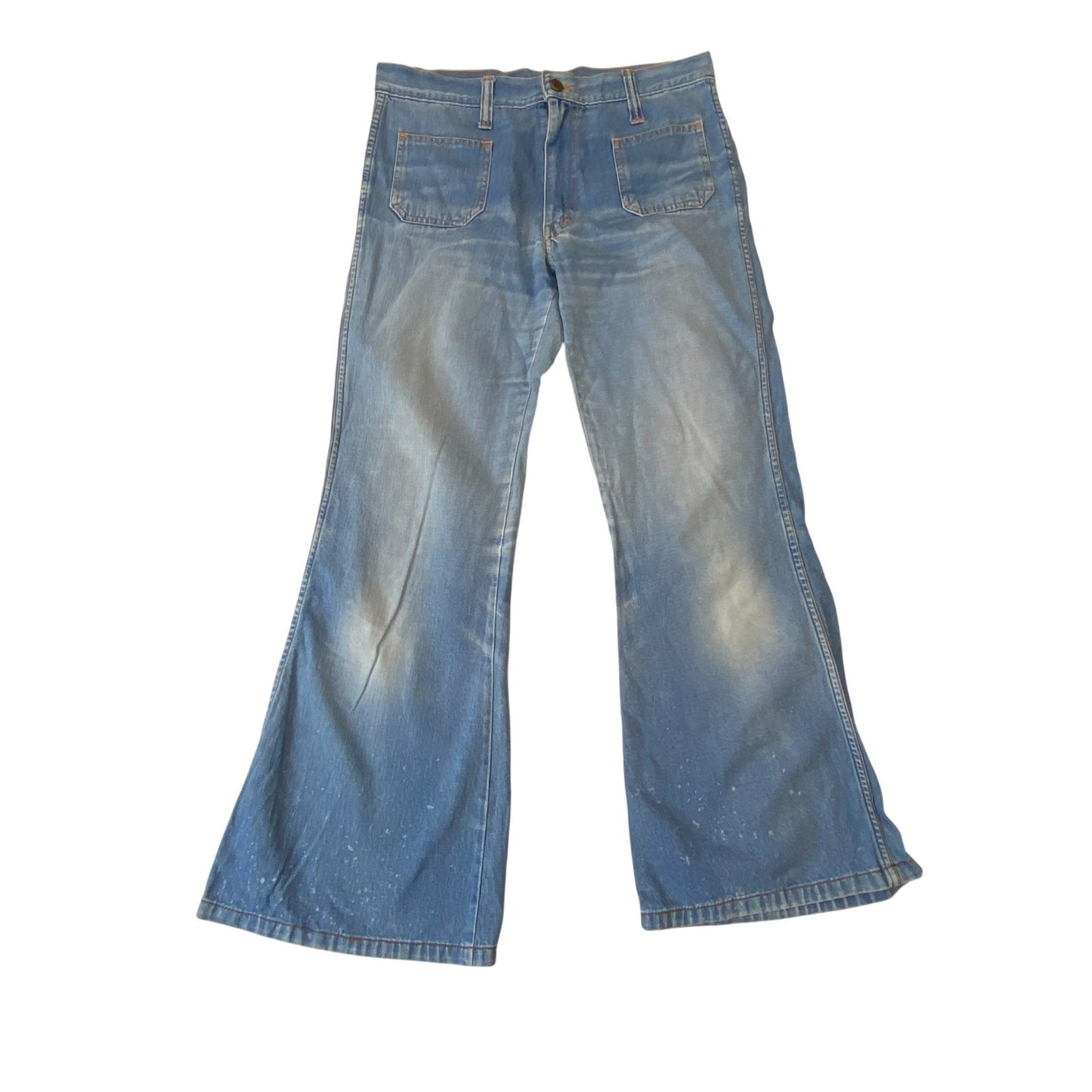 Jeans Womens Large W30 L27 Blue Denim Wide Leg Flat Front Flap Pockets Outdoor