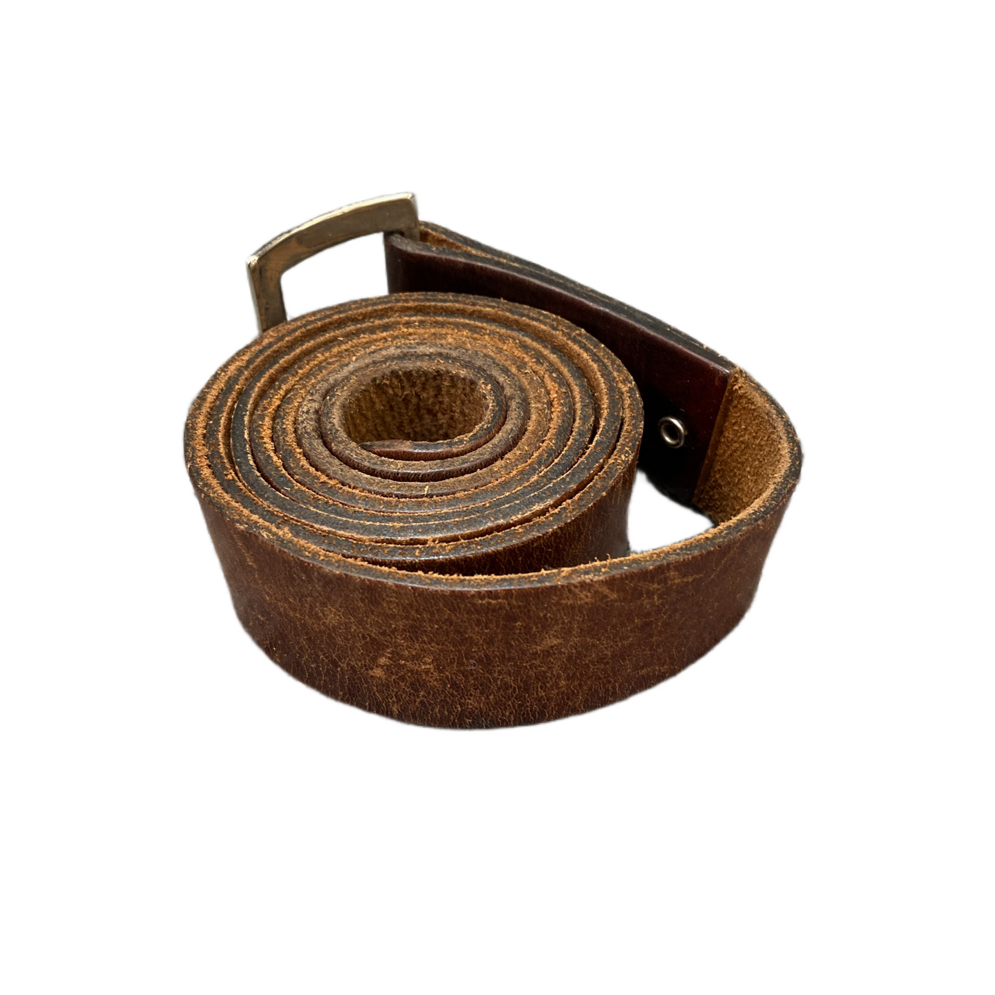 Waist Belt Men Brown Leather Adjustable Silver Square Pin Buckle 46 inches