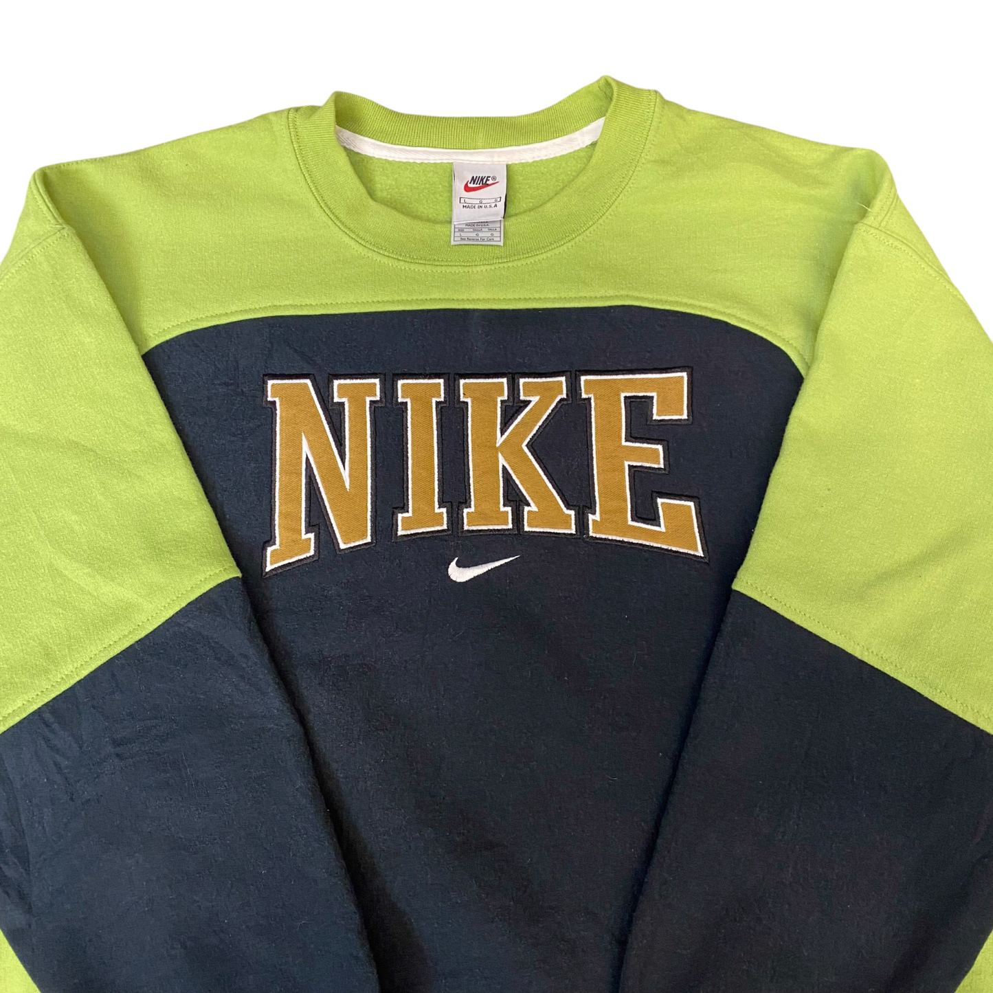 Nike Reworked Sweatshirt Men L Green Black Embroidered Spellout Logo Vintage Y2K