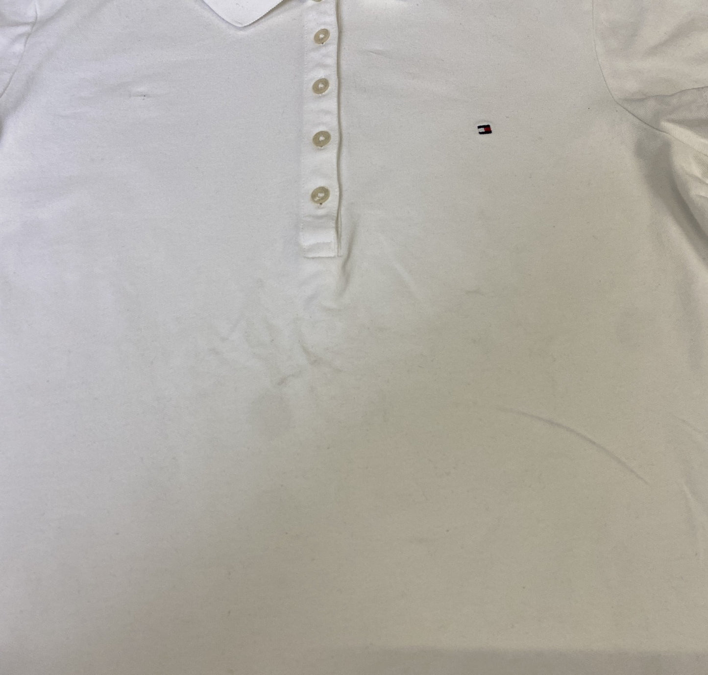 Tommy Hilfiger Polo Shirt Womens Large White Short Sleeve Collared Slit Popover