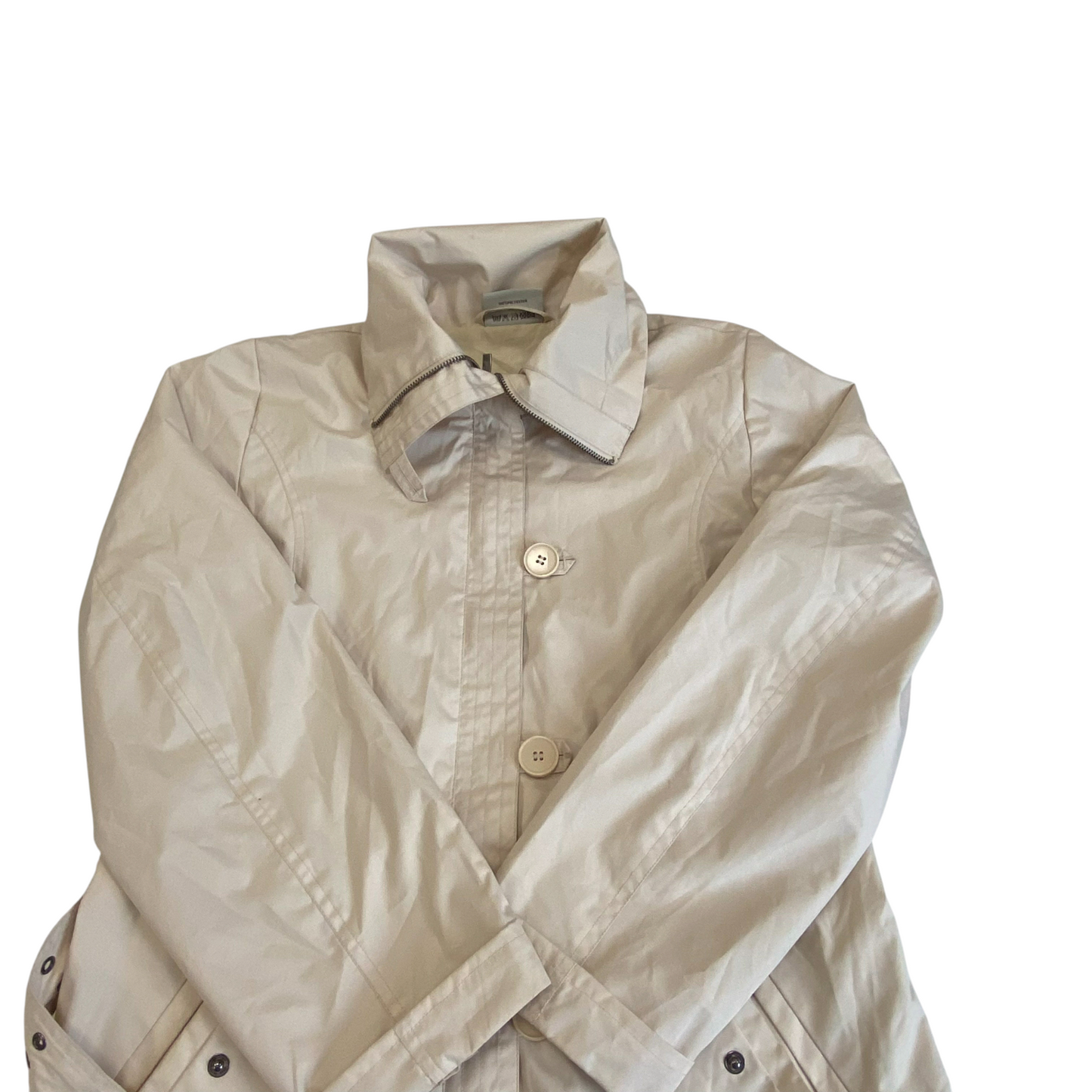 Trench Coat Womens M White Belted Long Sleeve Pockets Full Zip Casual Outdoor