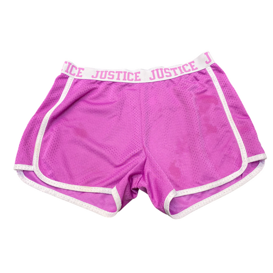 Sprinter Running Shorts Girls 26W Purple Mesh Elastic Waist Dolphin Hem Stertch