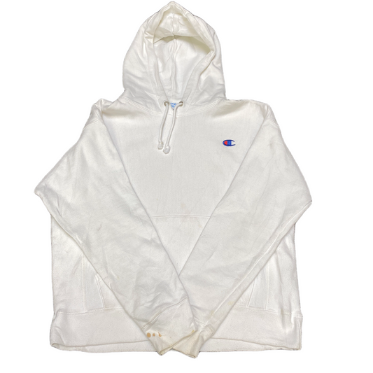 Champion Reverse Weave Hoodie Womens L White Fleece Lined Drawstring Pullover