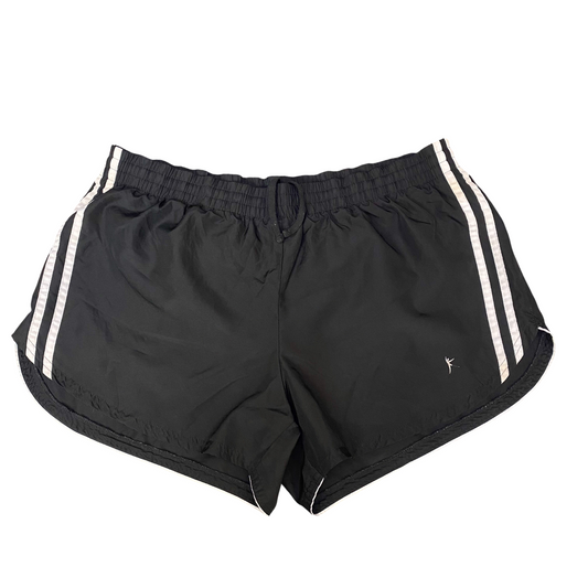 Running Sprinter Shorts Womens Large Black 2 Stripes Athletic Gym Dolphin Hem