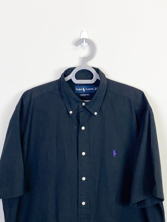 Ralph Lauren Shirt Mens Large Black Classic Fit Purple Small Polo Pony Logo