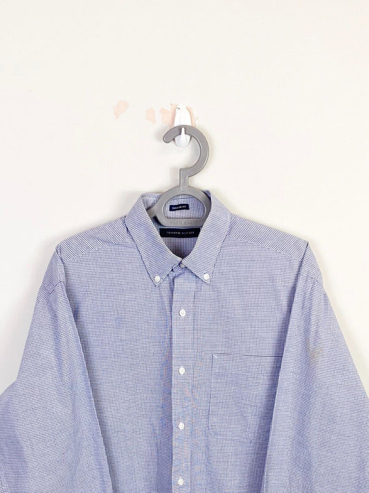 Tommy Hilfiger Shirt Mens Large Blue Checkered Regular Fit Collared Button Down