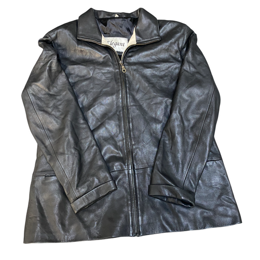 Elegant Genuine Leather Jacket Womens Medium Black Lined Collared Full Zipper