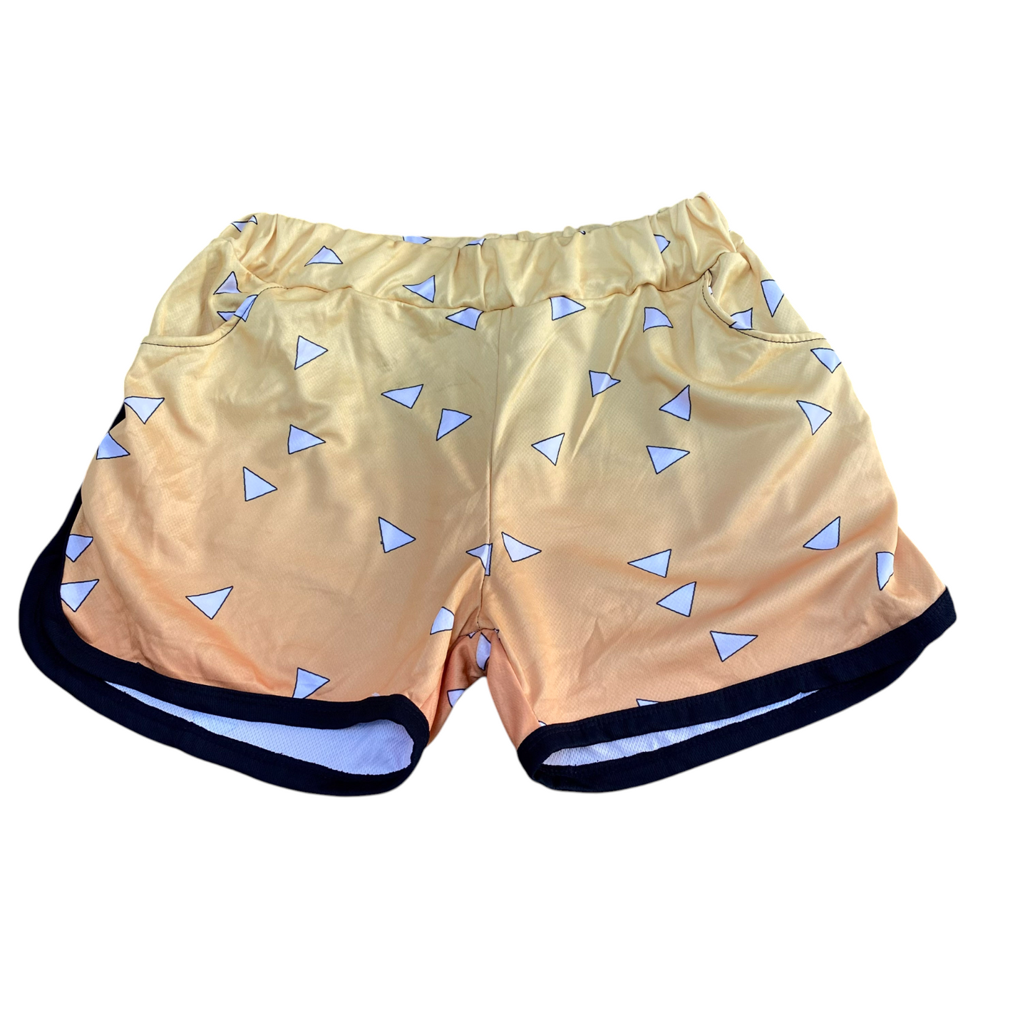 Running Sprinter Shorts 24W Yellow Elastic Waist Athletic Dolphin Hem Pull On