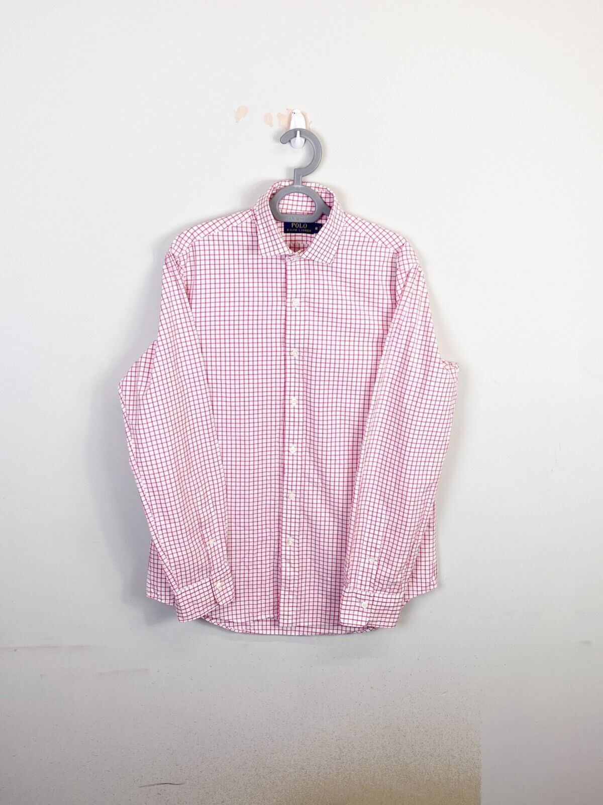 Ralph Lauren Shirt Mens M Pink Checkered Custom Fit Collared Casual Button Down