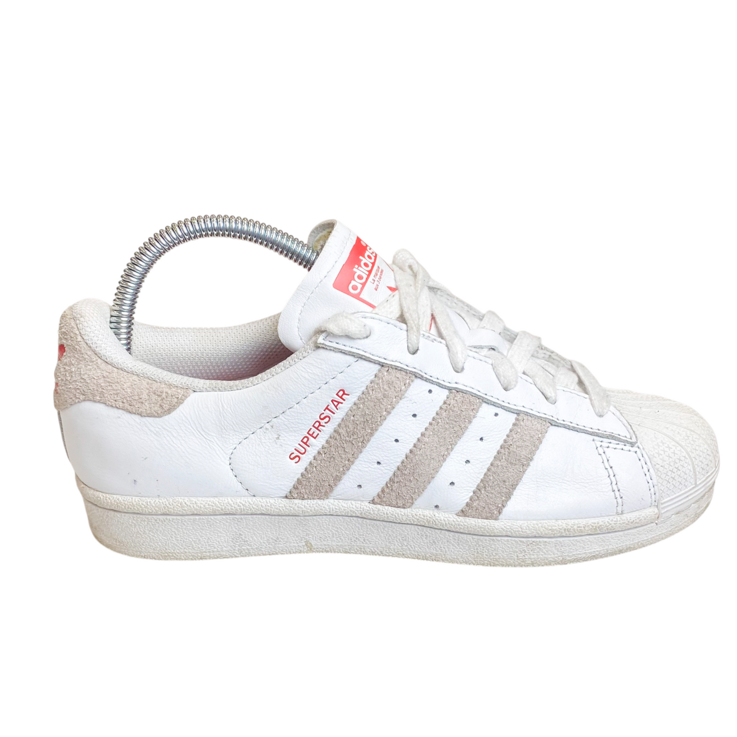 Adidas Superstar Athletic Sneakers Girls 3.5 White Leather Grey 3 Stripe Lace Up