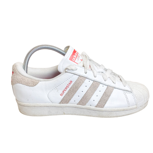 Adidas Superstar Athletic Sneakers Girls 3.5 White Leather Grey 3 Stripe Lace Up