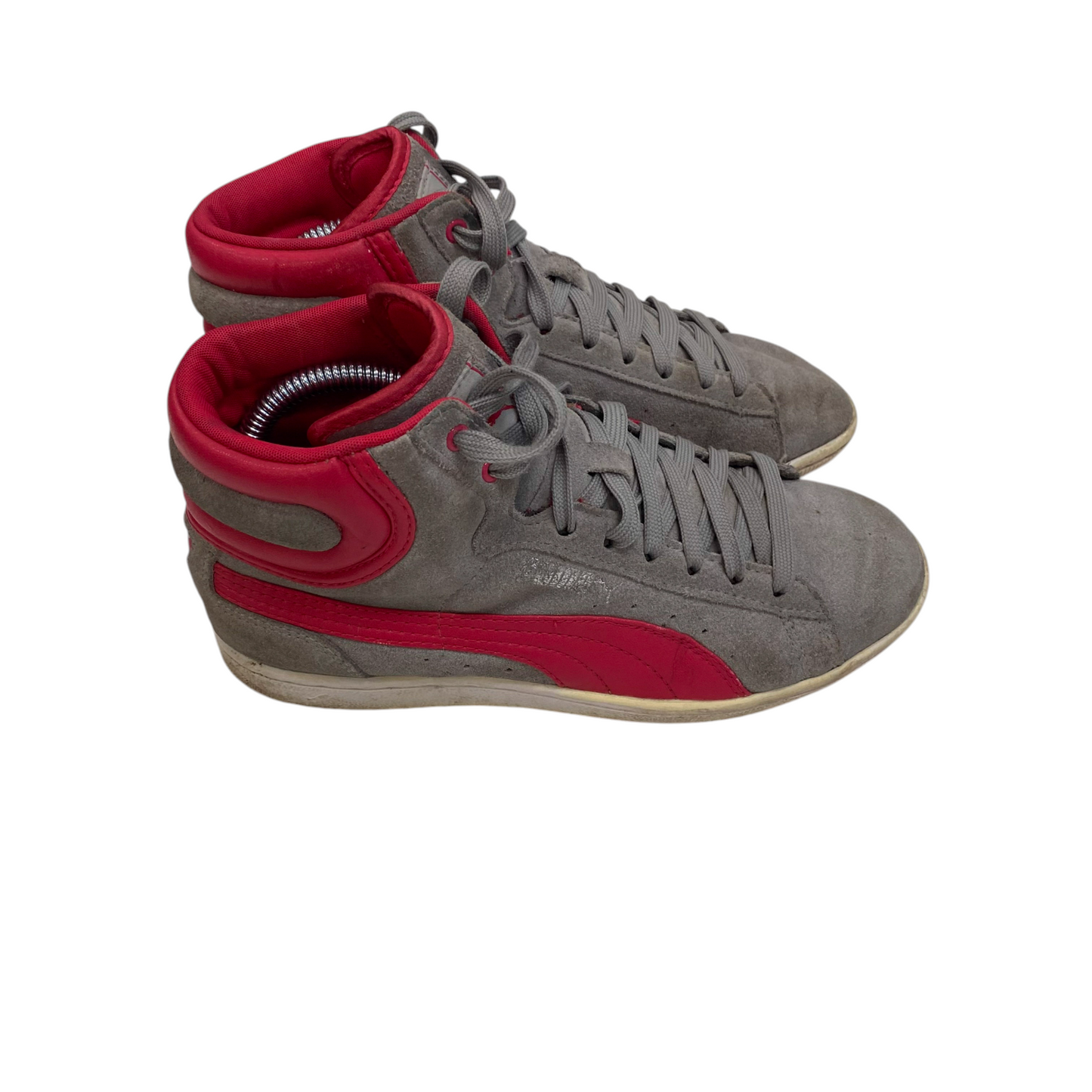 Puma First Round High Top Sneakers Womens Size UK 4 Grey Red Slip On Lace Up