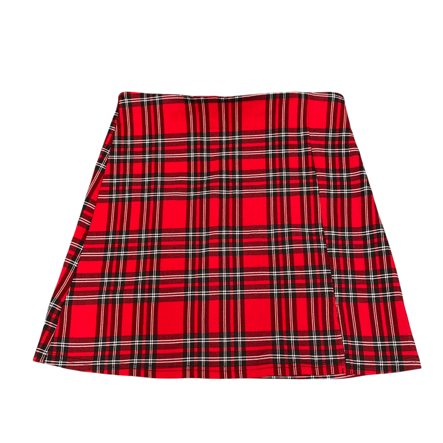 Women's Mini Skirt Medium Red Plaid High Waisted Pleated Side Zip Outdoor