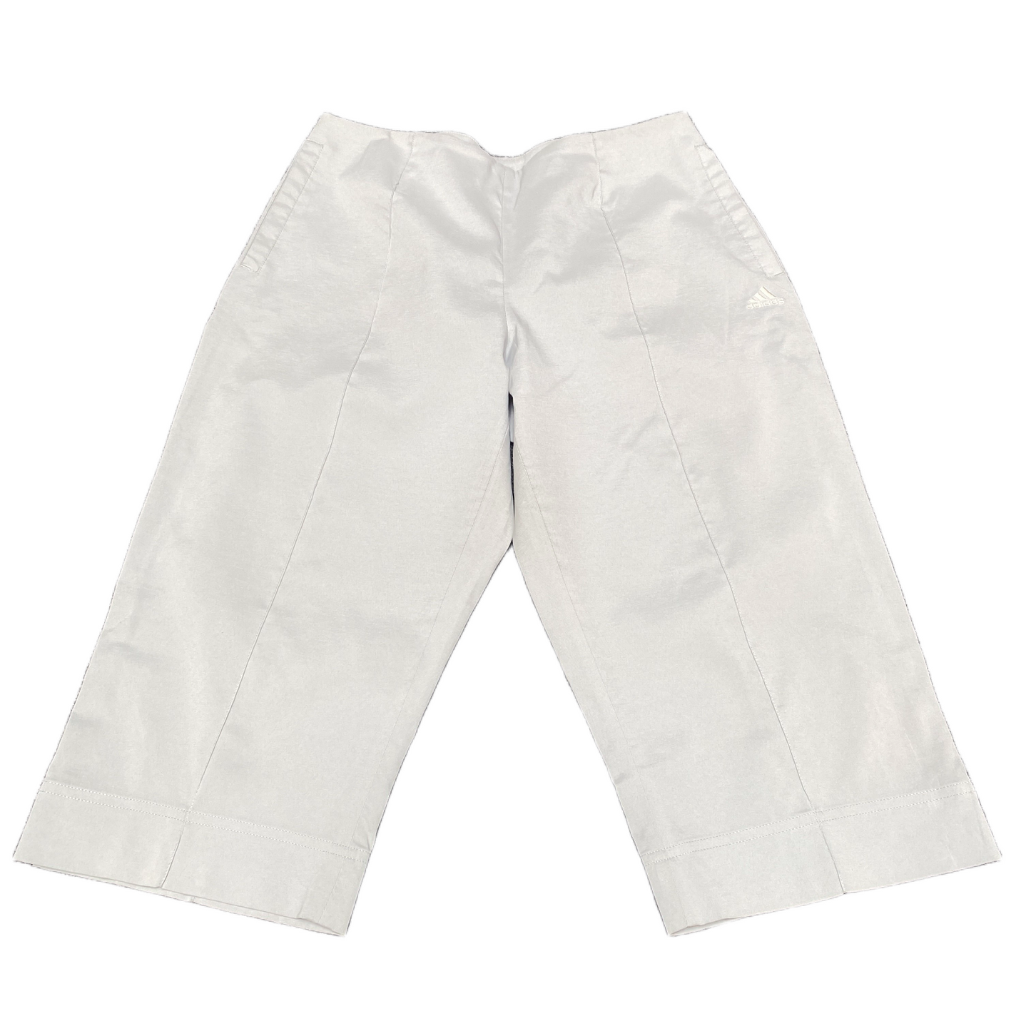 Adidas Joggers Fits as Womens 30" Waist White Stretch Ankle Slit Capri Trouser