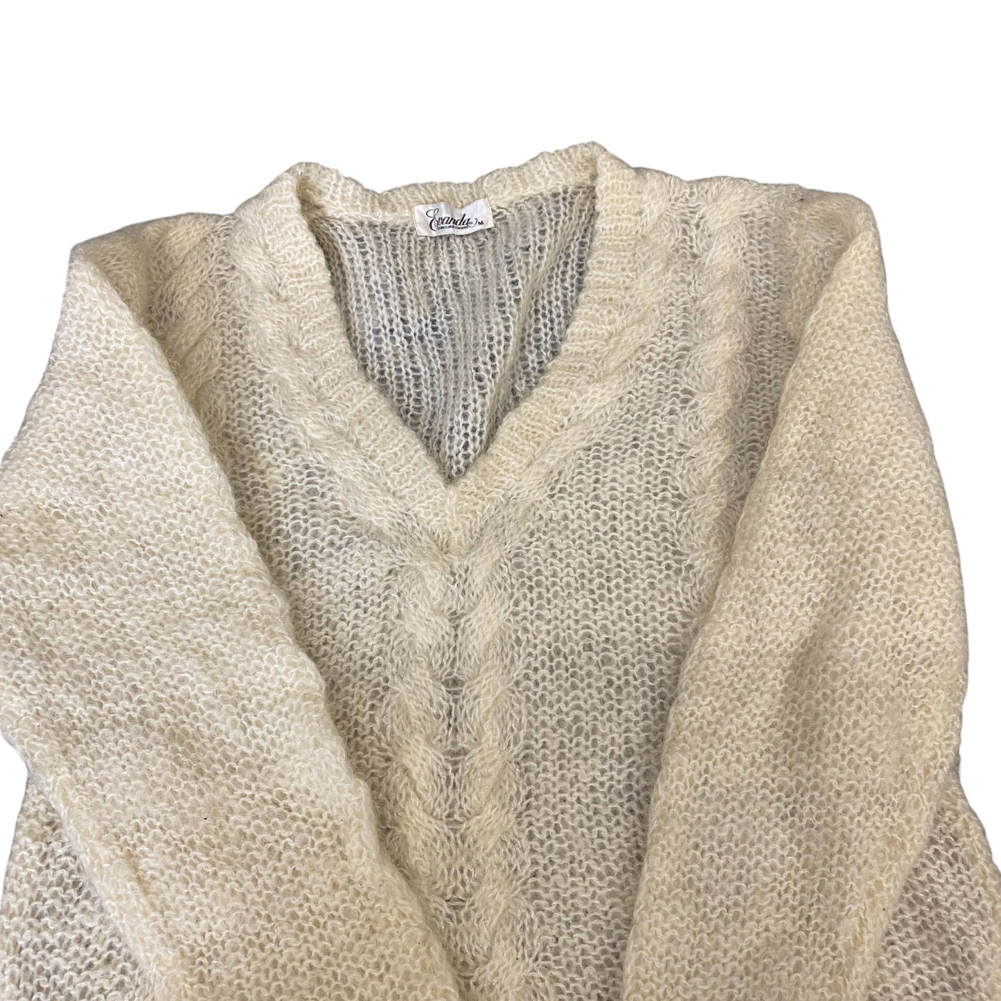 Evanda Jumper Womens Medium Cream Mohair Open Knit Long Sleeve V Neck Pullover