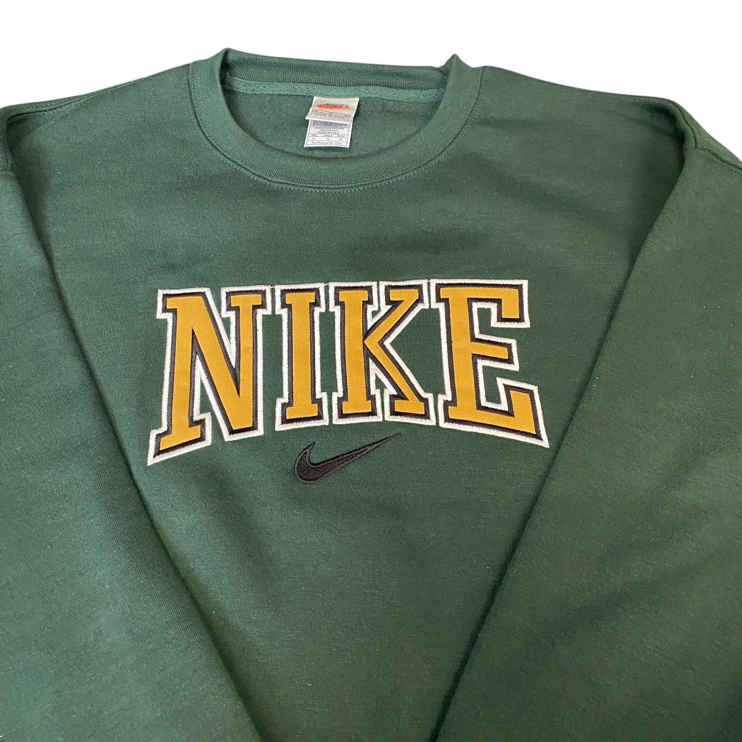 Nike Reworked Sweatshirt Mens Medium Green Embroidered Spellout Logo Vintage Y2K