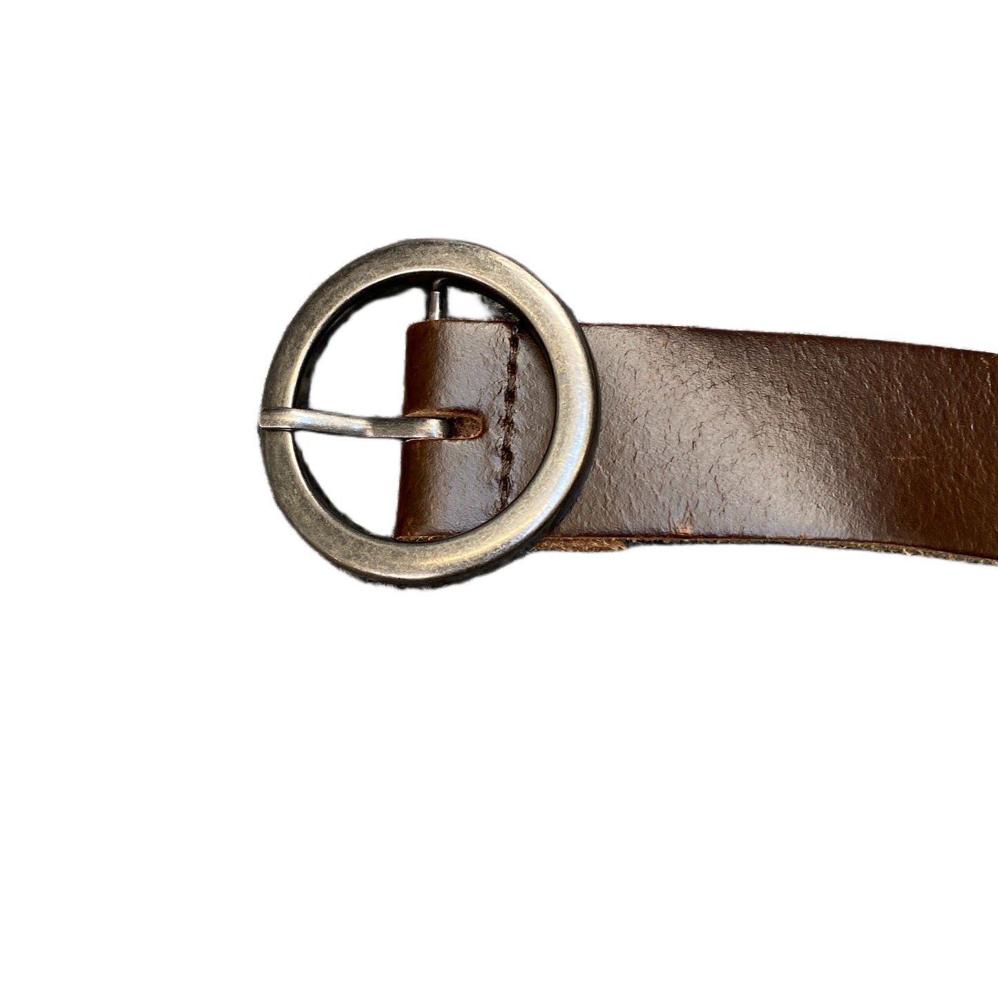 Vintage Waist Belt Mens Brown Leather Adjustable Round Shape Buckle 48 Inches